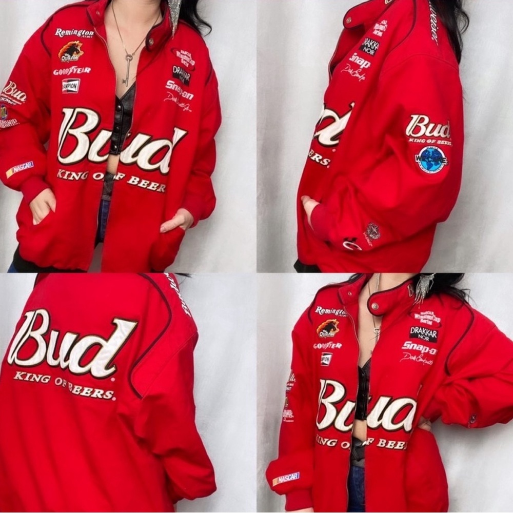 Vintage Budweiser NASCAR Dale Earnhardt Red Embroidered Coat size XL - Picture 2 of 9